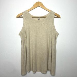 Love Marks Oatmeal Cold Shoulder Waffle Knit Top S